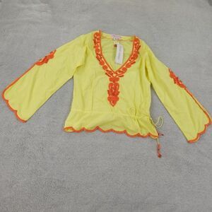 Monique Leshman Yellow Blouse with Orange Embroidery